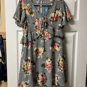 Floral Striped Dress with Ruffle Detail